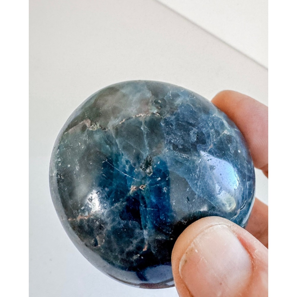 Blue Apatite Palm Stone Polished Healing Crystal Worry Meditation Stone 1.75"